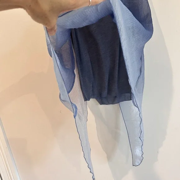 Blue Fairy Sheer Sleeveless Blouse Sz S Asymmetrical Hem Overlay Embroidered - Picture 2 of 12